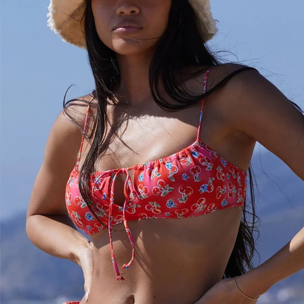 Pacsun Eco Red Cherry Salina Keyhole Tank Bikini Top Sz S